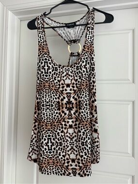 bebe Leopard Print Ring-Back Tank Top in Brown/Black/White